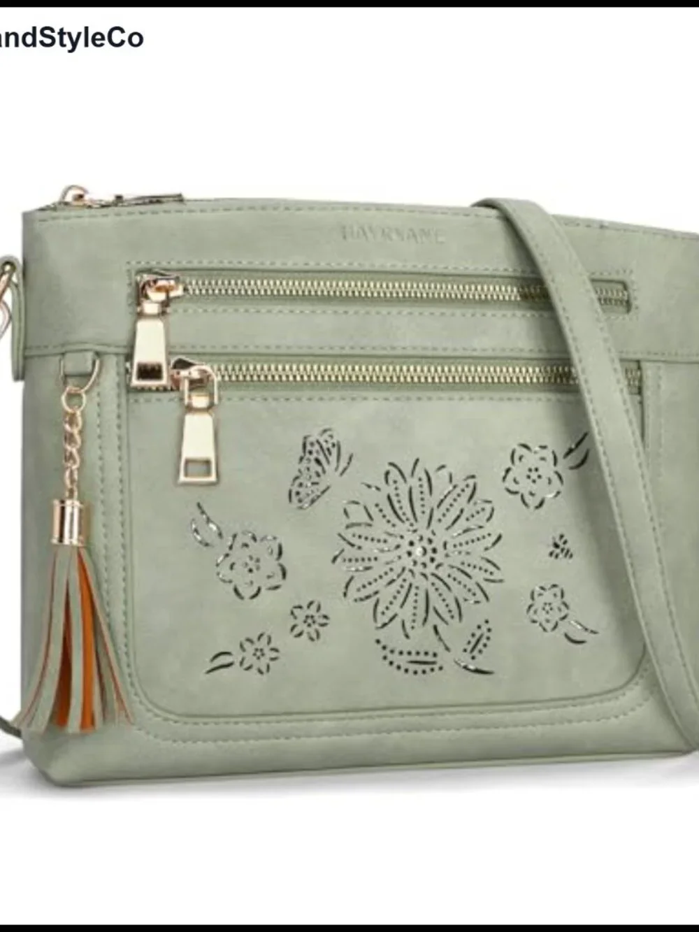 Vegan Leather Small Crossbody Bag with Tassel Multi Pocket